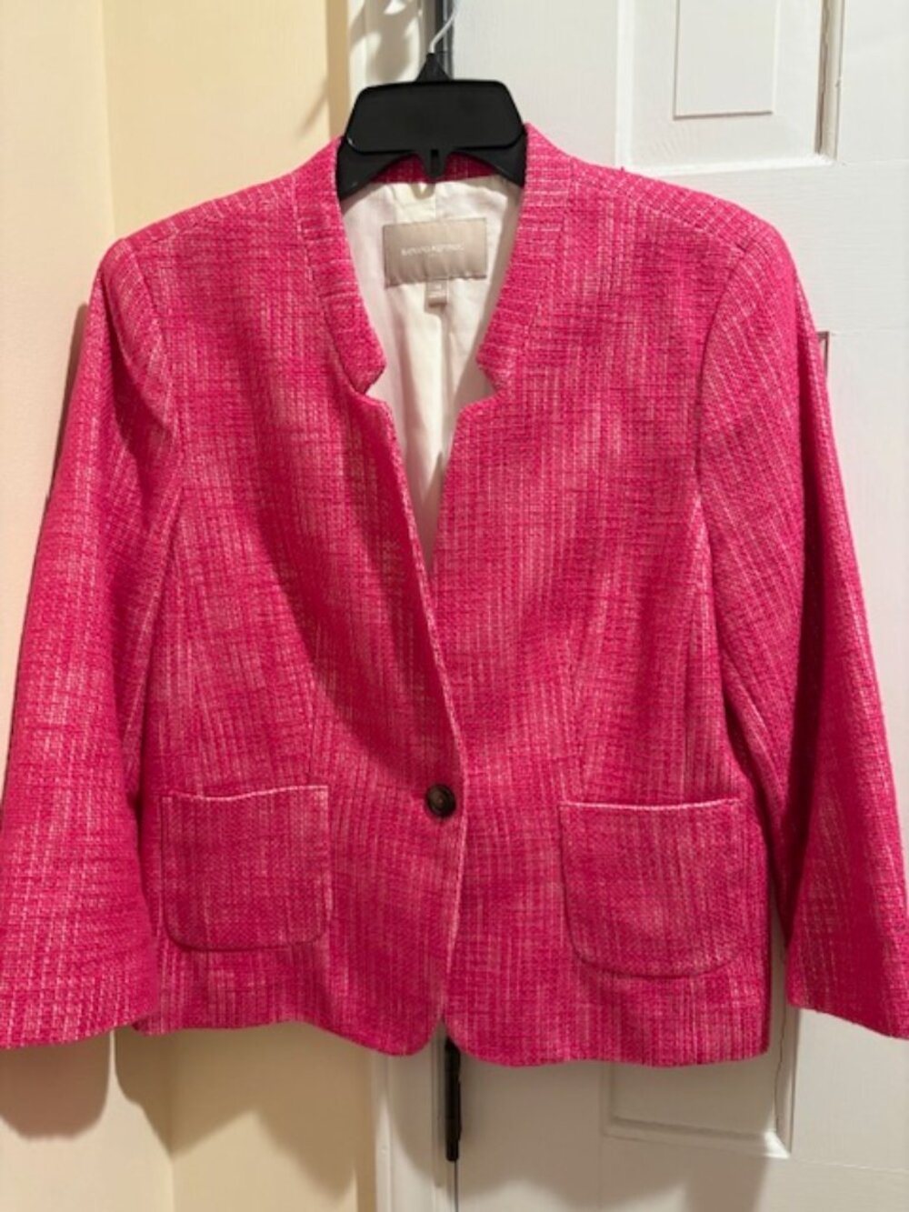 Classic Banana Republic Pink Cotton Tweed Lined Bracelet Sleeve Jacket Blazer 14